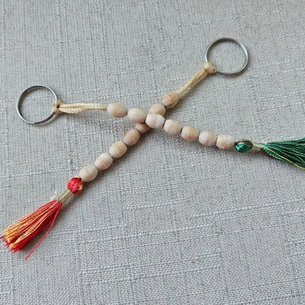 Lot of Keychains Handmade Keys Holder Real Wood Beads Key Chains X 2
